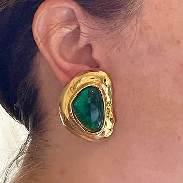 Gold-Plated Stainless Steel Vintage Green Stud Earrings