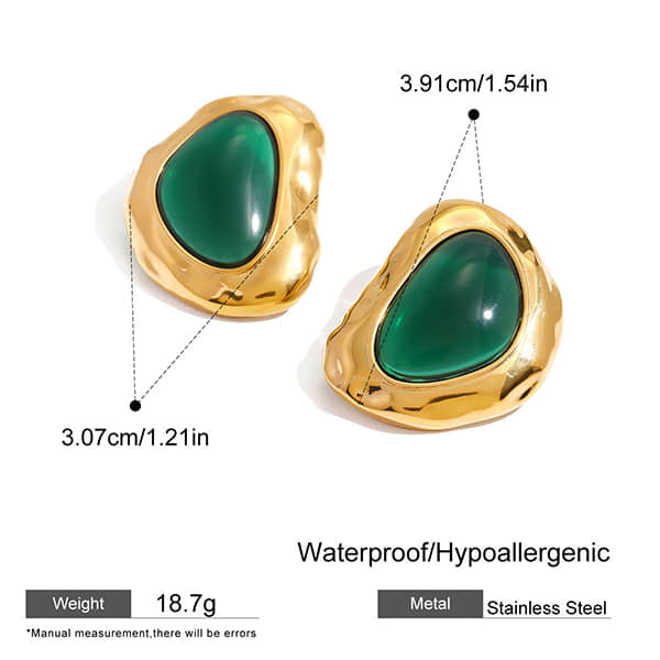 Gold-Plated Stainless Steel Vintage Green Stud Earrings