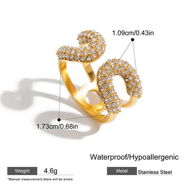 Stainless Steel Rhinestone Fade-Resistant Adjustable Ring
