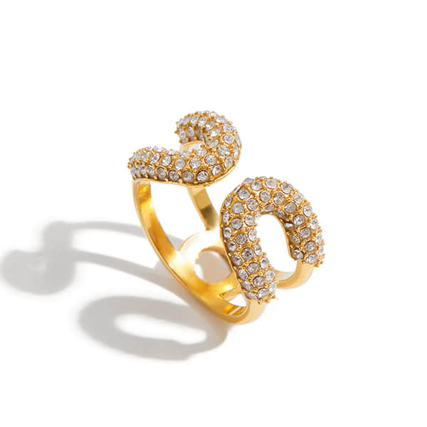 Stainless Steel Rhinestone Fade-Resistant Adjustable Ring