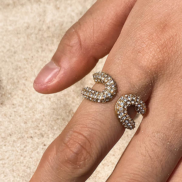 Stainless Steel Rhinestone Fade-Resistant Adjustable Ring
