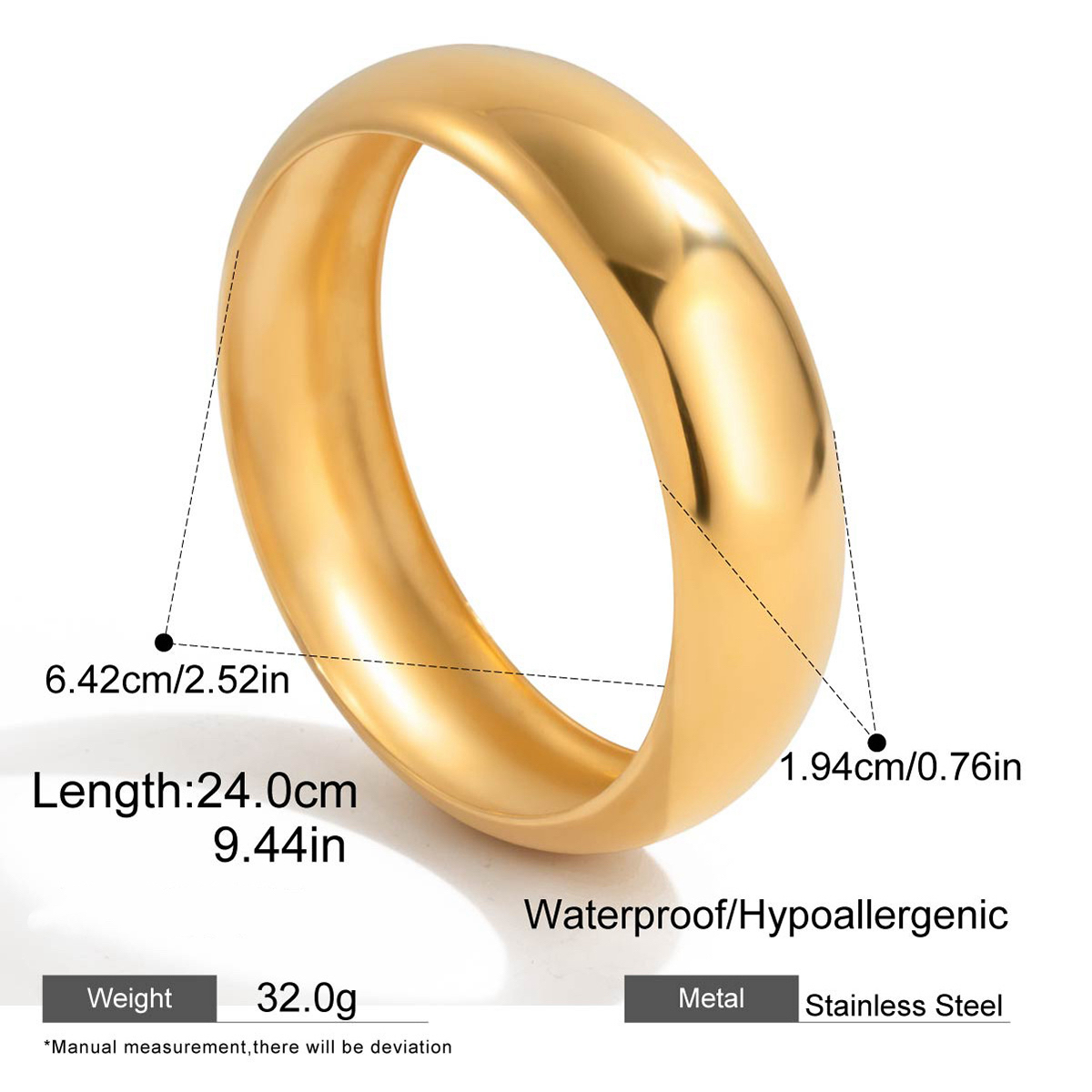Premium 18K Gold Plain Minimalist Stainless Steel Bracelet for Women