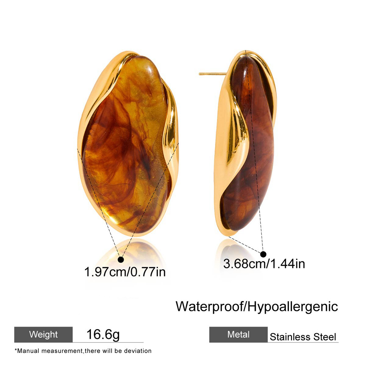 Elegant Maillard Resin Stud Earrings with Stainless Steel and Premium Finish