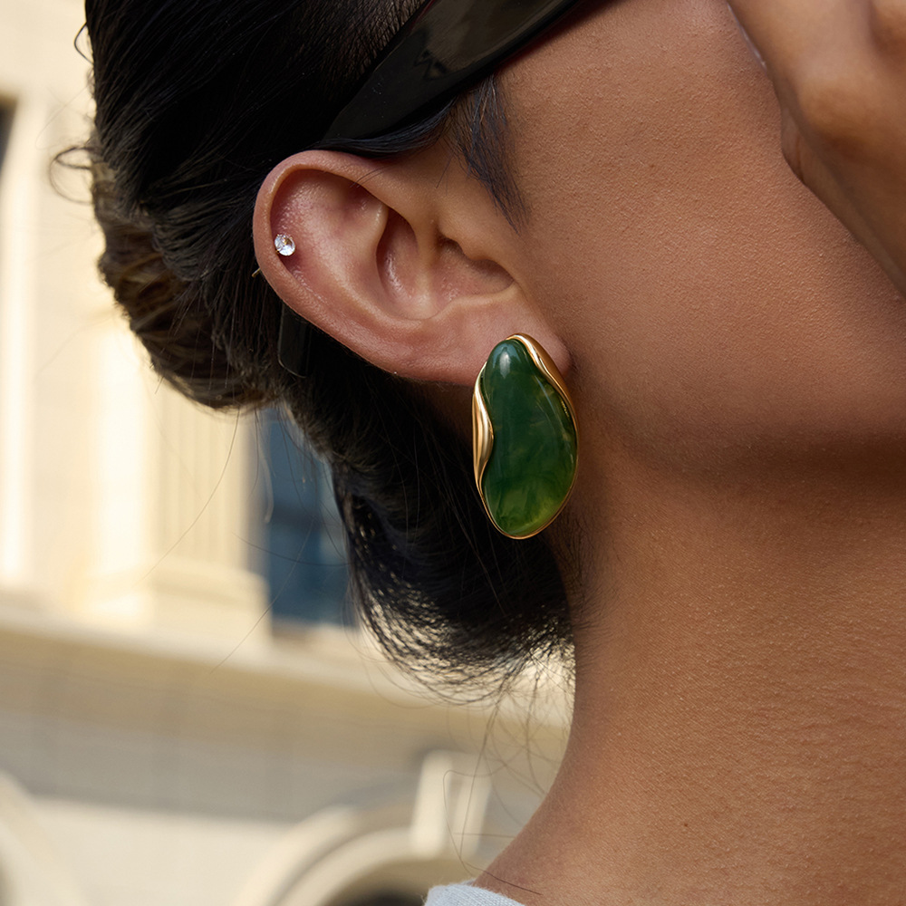 Elegant Maillard Resin Stud Earrings with Stainless Steel and Premium Finish