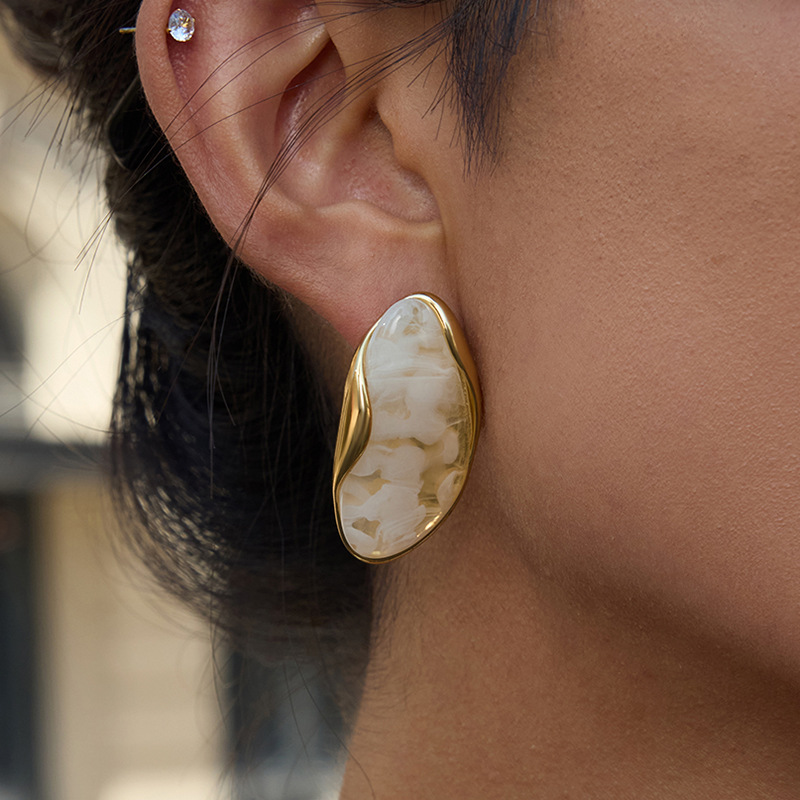 Elegant Maillard Resin Stud Earrings with Stainless Steel and Premium Finish