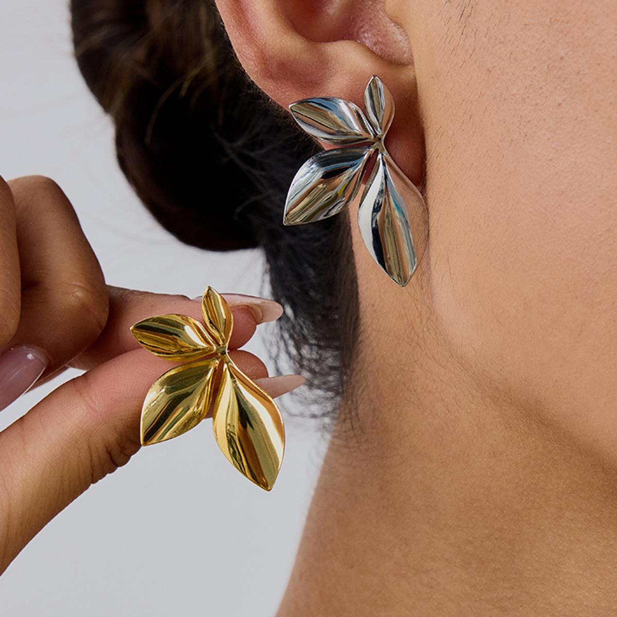 Stainless Steel Leaf Stud Earrings Elegant Titanium Design