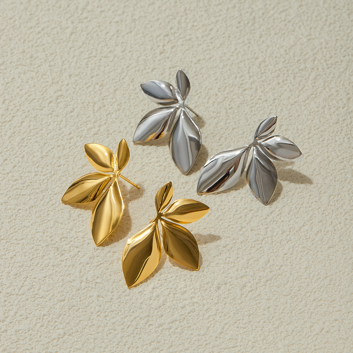 Stainless Steel Leaf Stud Earrings Elegant Titanium Design