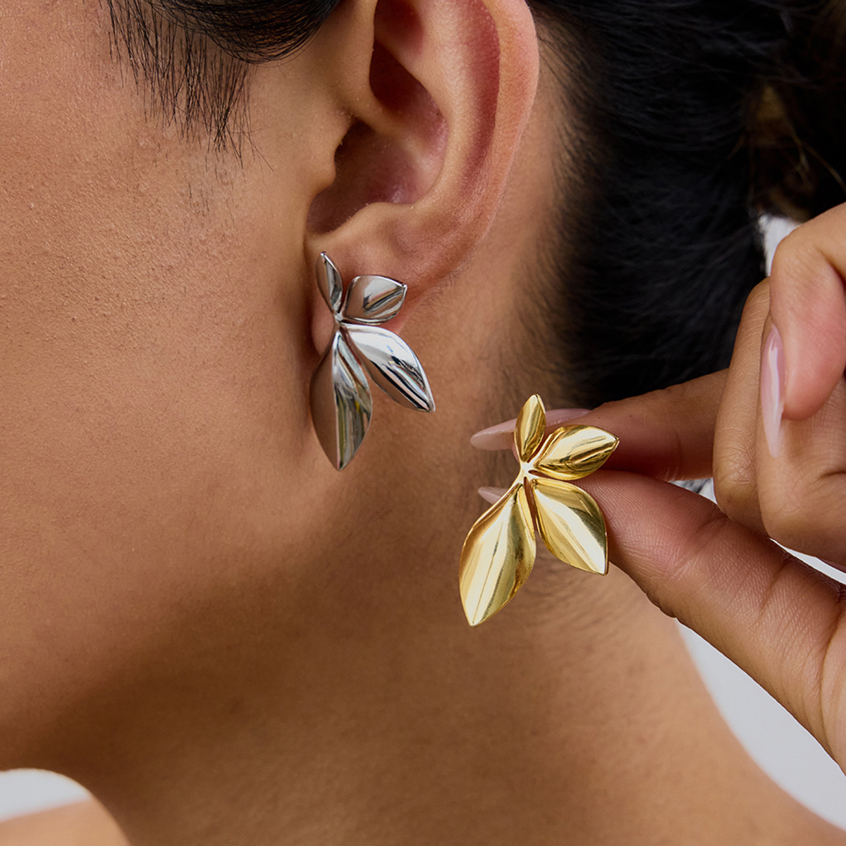 Stainless Steel Leaf Stud Earrings Elegant Titanium Design