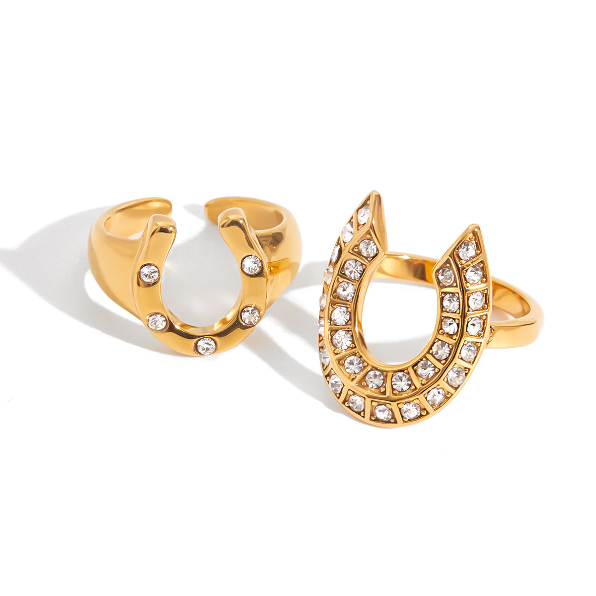 2 Styles Stainless Steel Horseshoe Open Rings with White CZ Stones, Non-Tarnish