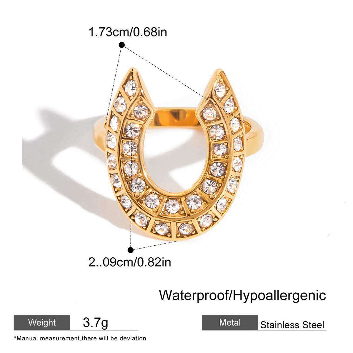 2 Styles Stainless Steel Horseshoe Open Rings with White CZ Stones, Non-Tarnish