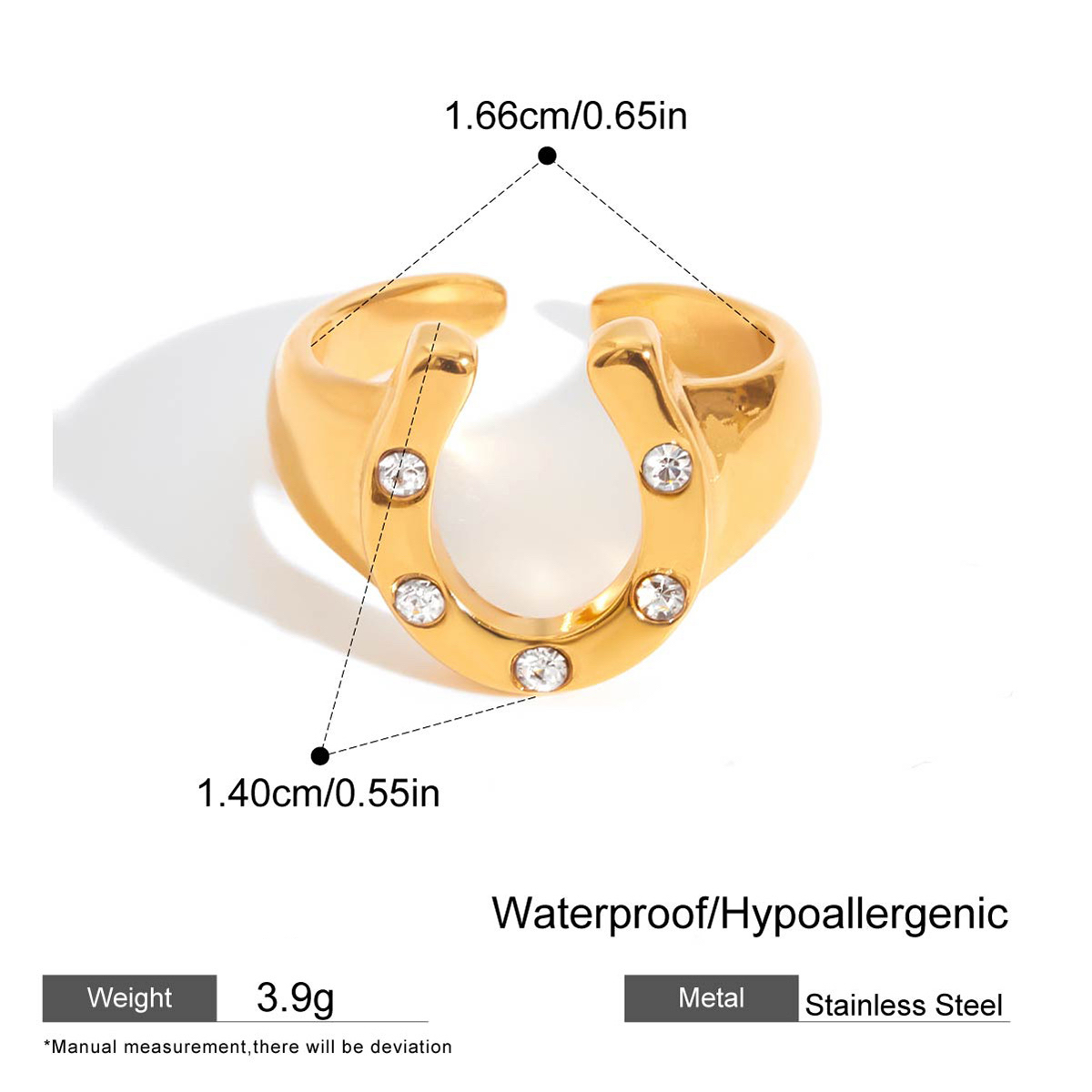 2 Styles Stainless Steel Horseshoe Open Rings with White CZ Stones, Non-Tarnish