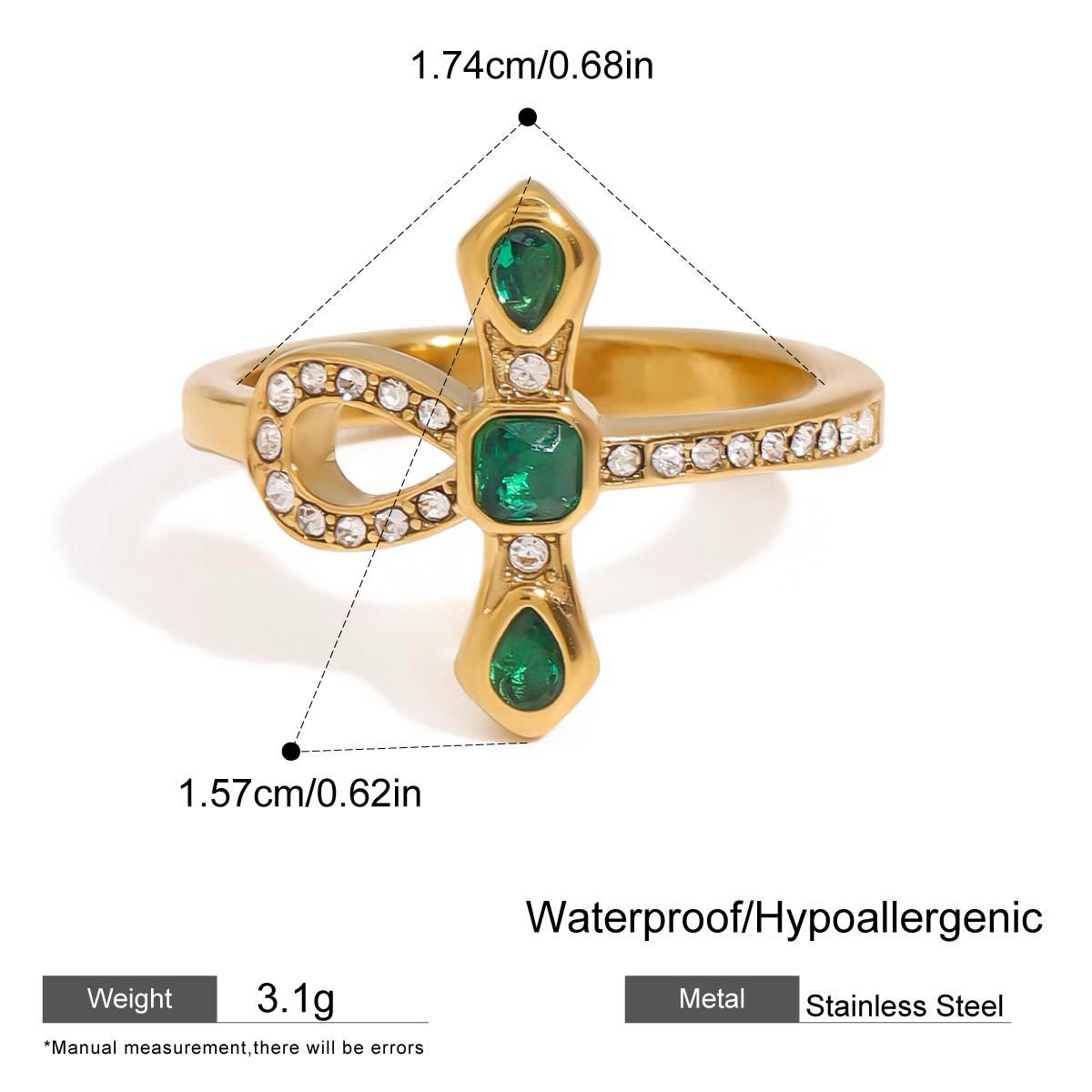 Three Styles Green Zirconia Rings Titanium Steel Fade Resistant