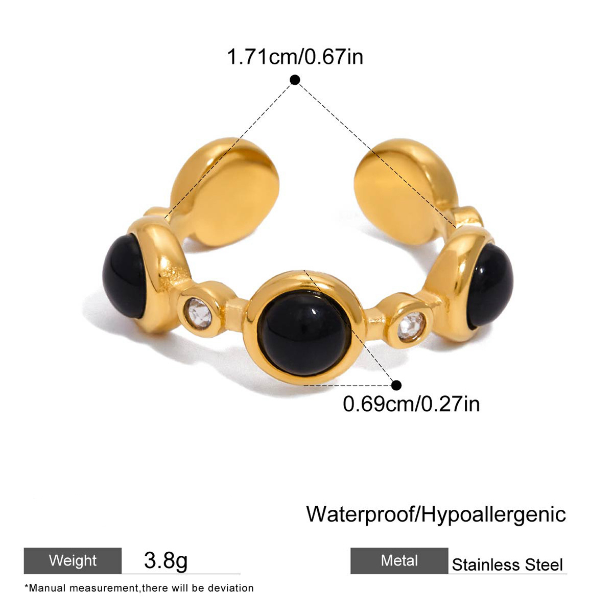 Titanium Steel Rhinestone Rings Non Tarnish Two Shapes Round and Heart Three Colors Black White Red