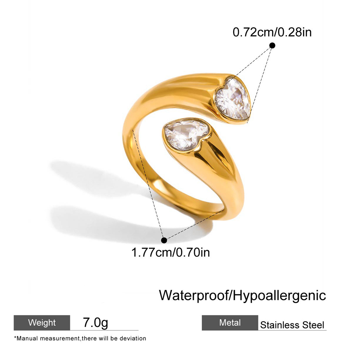 Titanium Steel Zirconia Open Rings Two Styles Star Stone and Heart Stone Non Tarnish