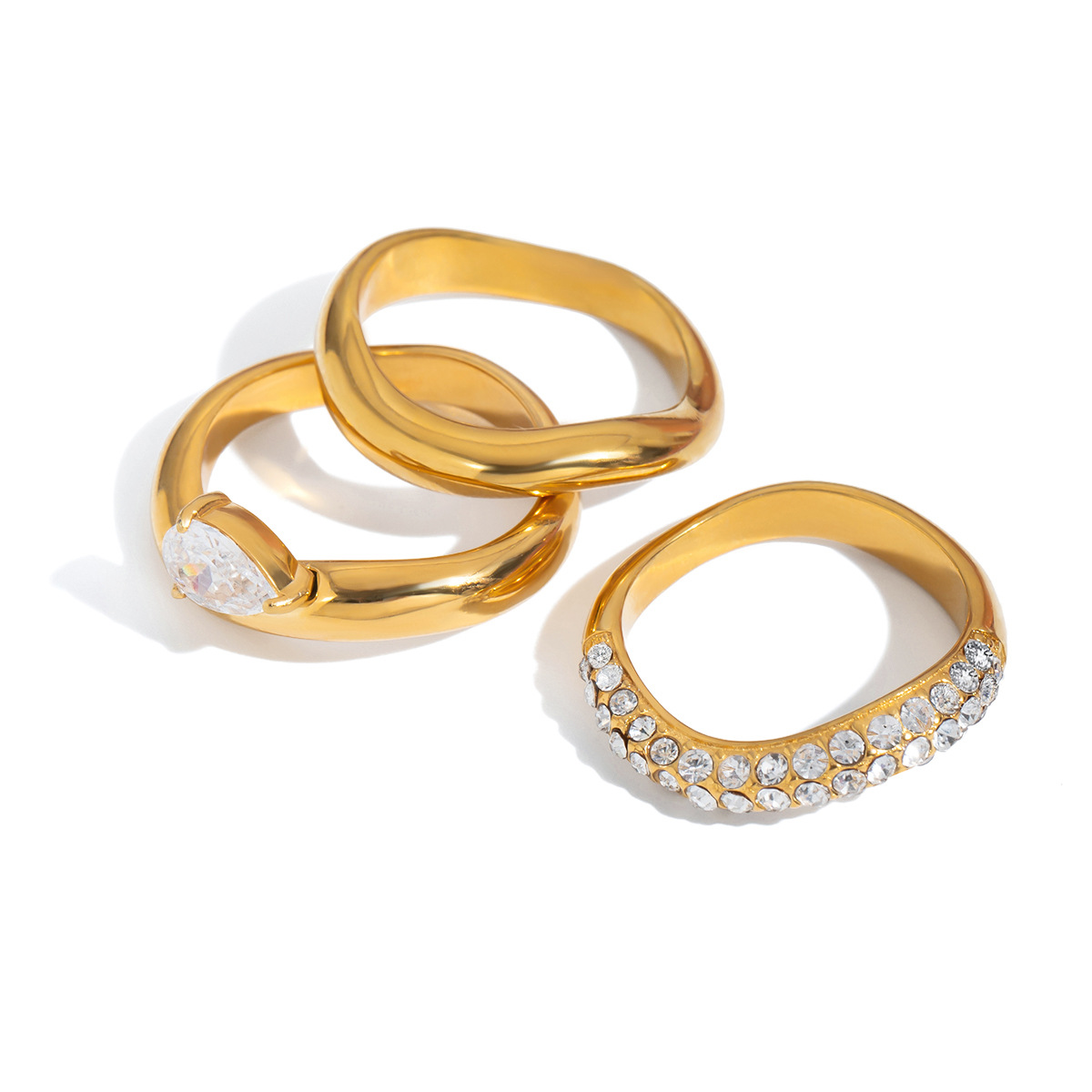Stackable Zirconia Rings in Titanium Steel Three Styles Fade Resistant