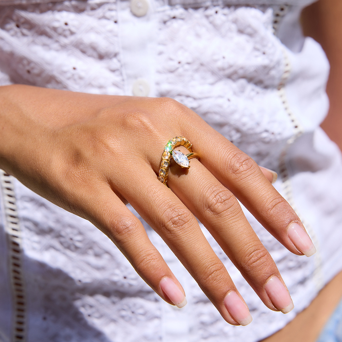 Elegant Zirconia Ring Titanium Steel Fade Resistant for Parties