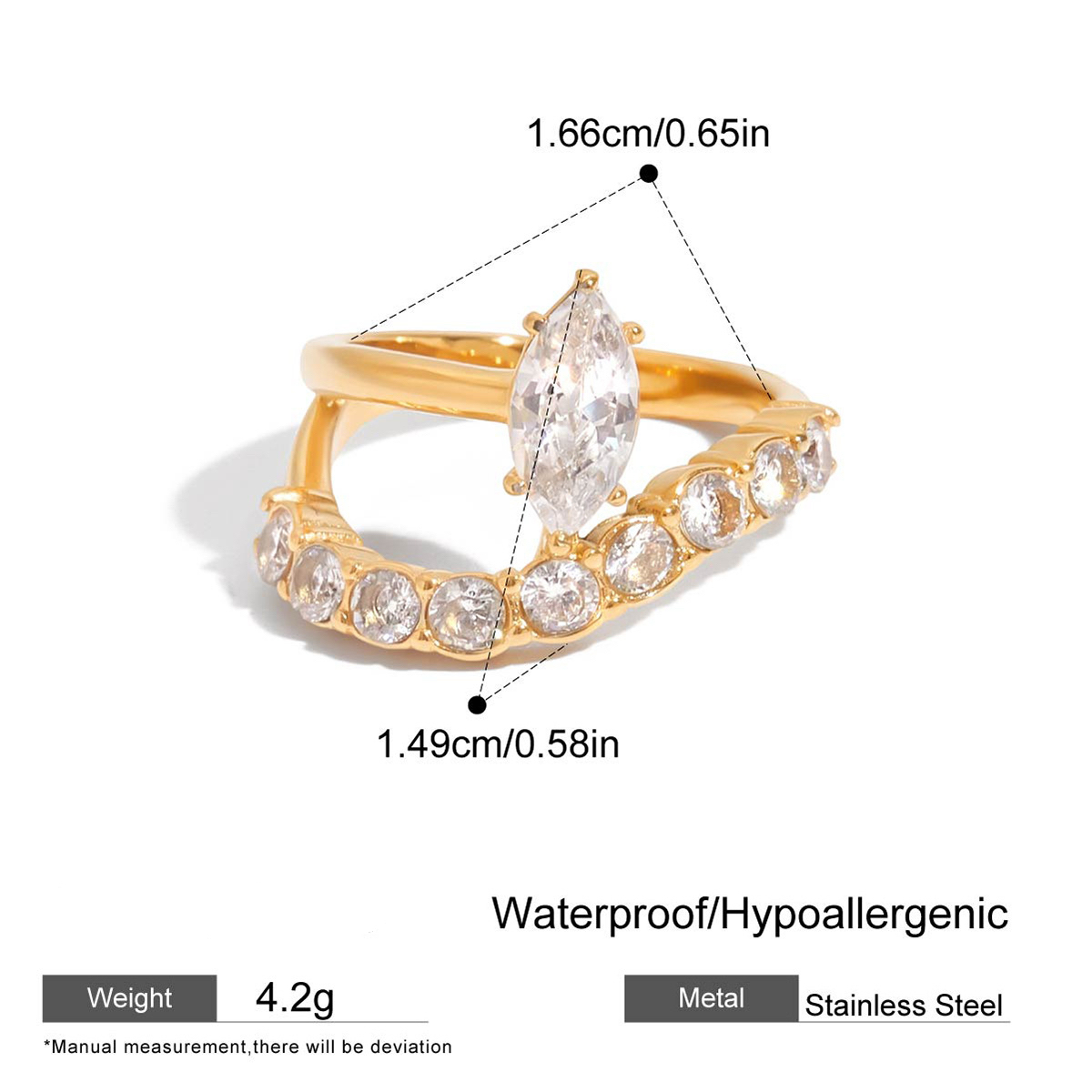 Elegant Zirconia Ring Titanium Steel Fade Resistant for Parties
