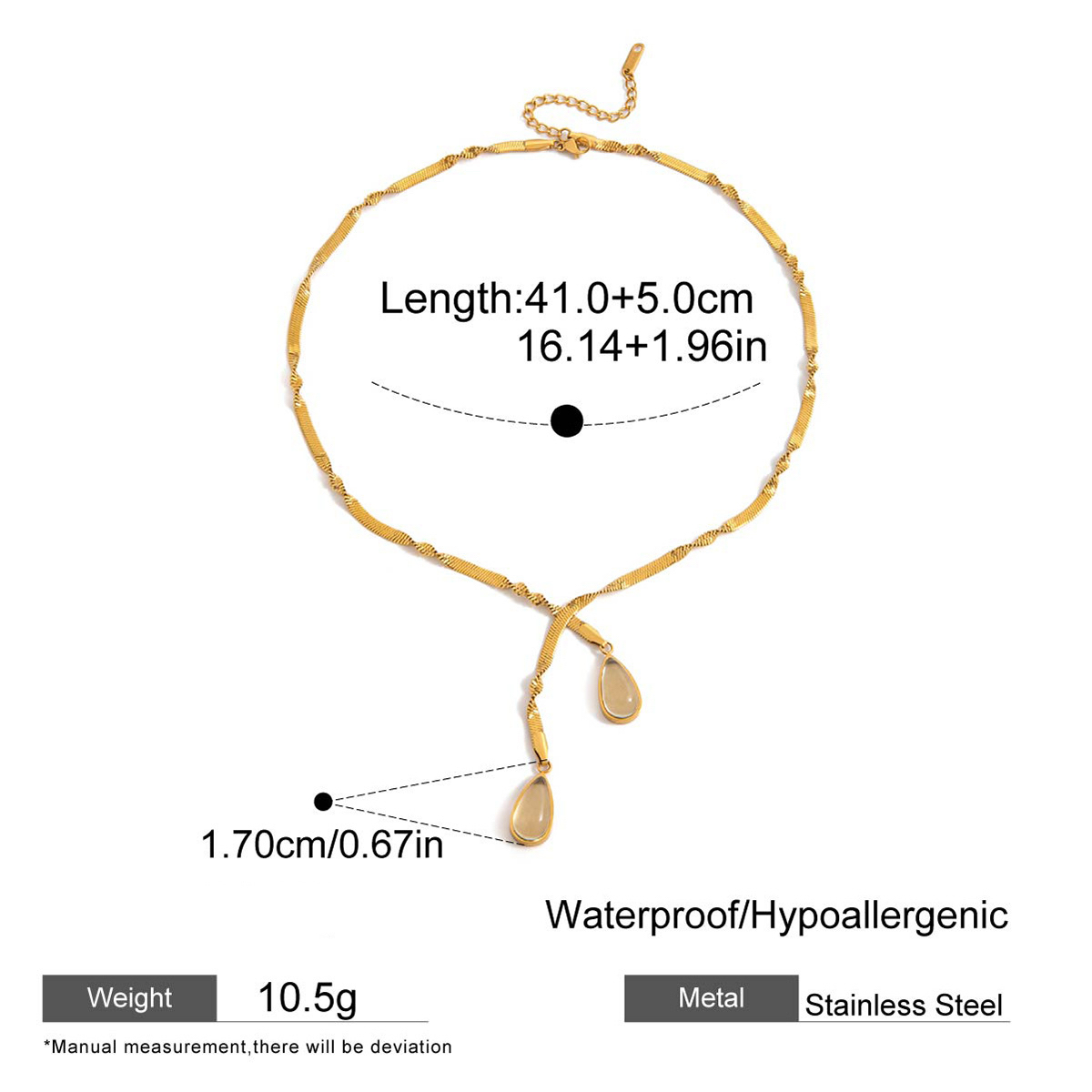 Stainless Steel Waterdrop Glass Pendant Necklace Luxury Clavicle Chain