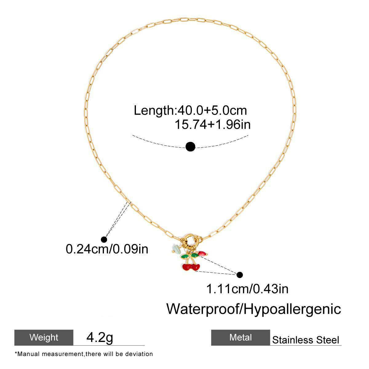 Three Styles Stainless Steel Pearl Necklaces with Fruit Pendants Pineapple Cherry Strawberry