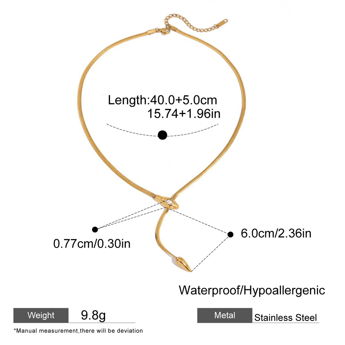 Zirconia Titanium Steel Snake Shape Necklace Luxury Clavicle Chain