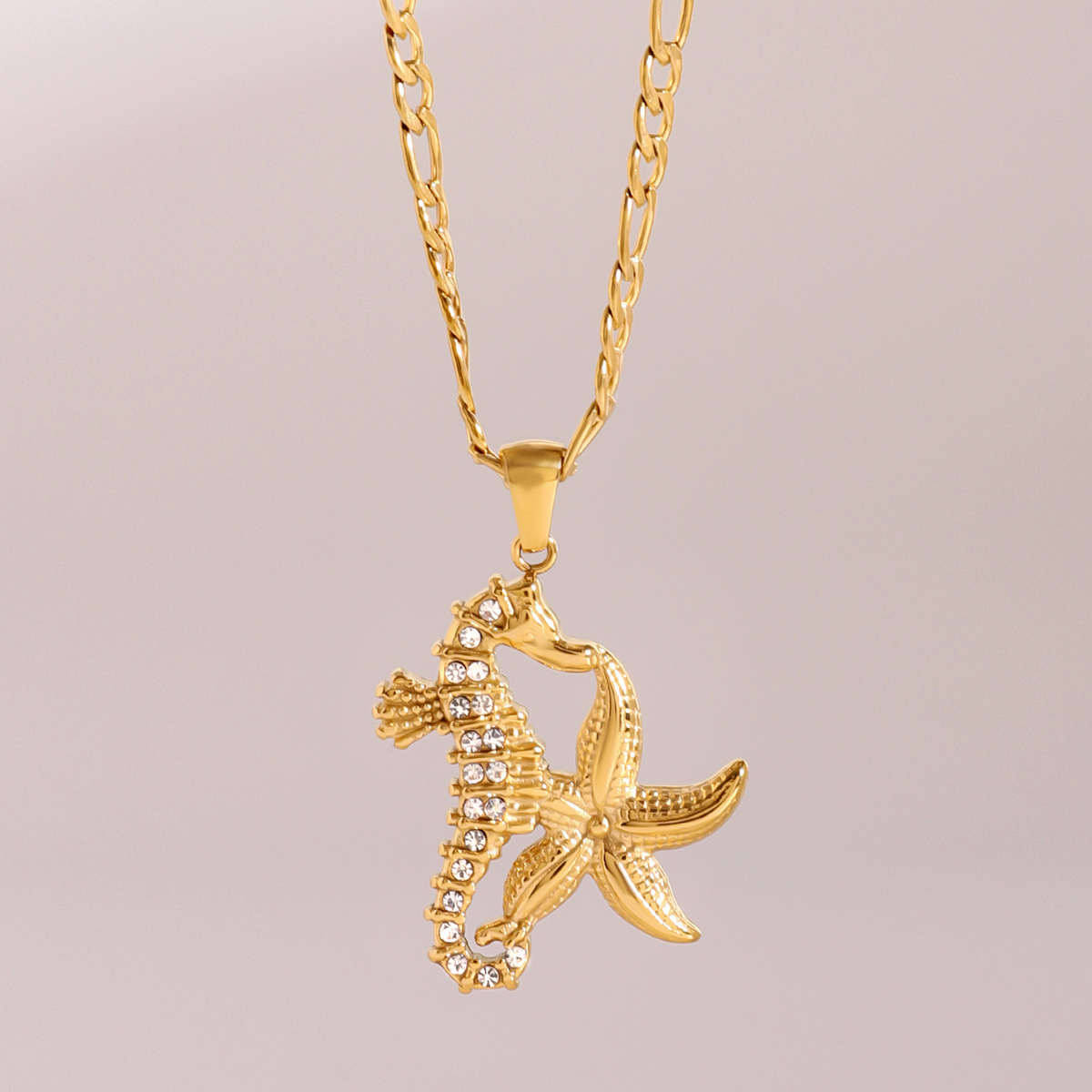 Stainless Steel Ocean Necklace with Starfish and Seahorse Pendants