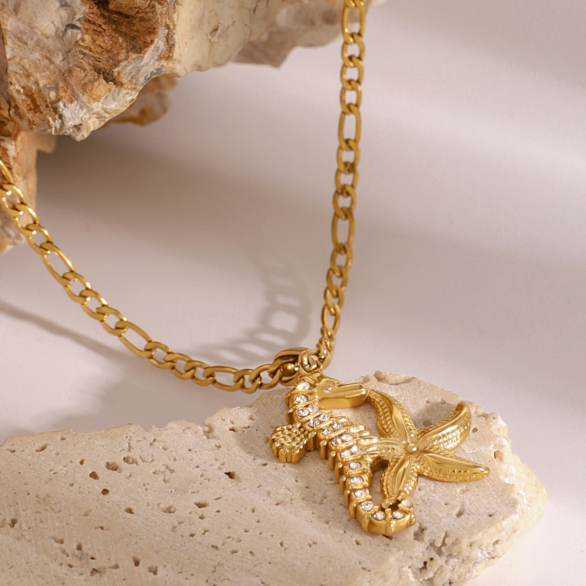 Stainless Steel Ocean Necklace with Starfish and Seahorse Pendants