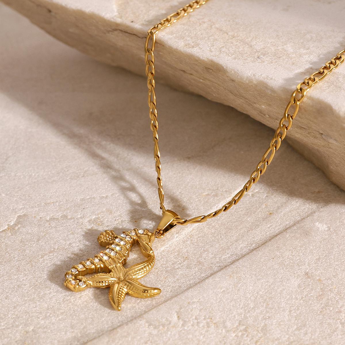 Stainless Steel Ocean Necklace with Starfish and Seahorse Pendants