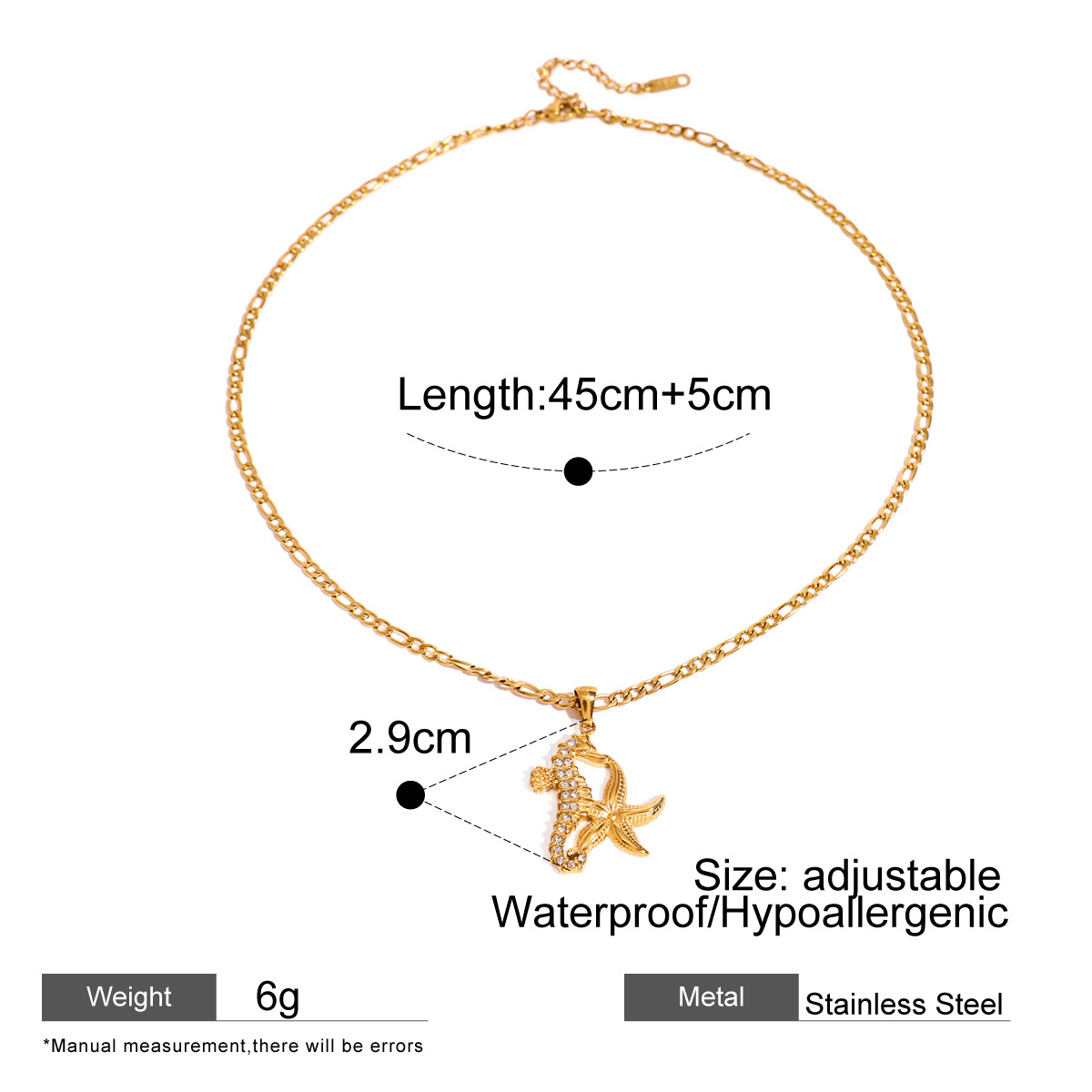 Stainless Steel Ocean Necklace with Starfish and Seahorse Pendants
