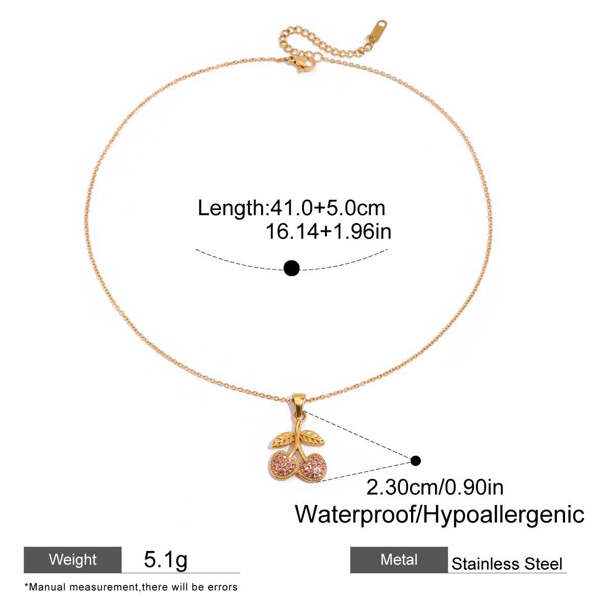 Cherry Zirconia Stainless Steel Necklace Elegant Clavicle Chain for Layering