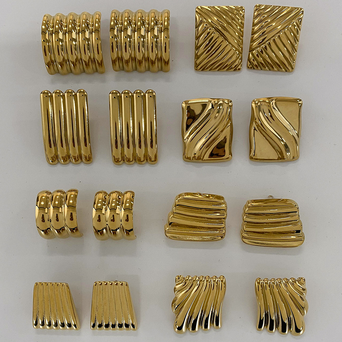 Various 18K Gold Plated Stainless Steel Square Wave Pattern Minimalist Geometric Earrings
