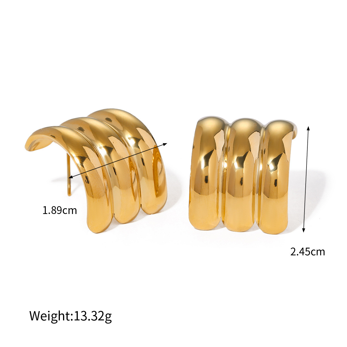 Various 18K Gold Plated Stainless Steel Square Wave Pattern Minimalist Geometric Earrings