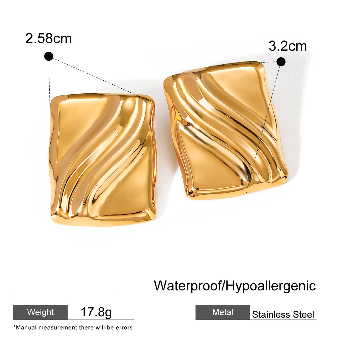 Various 18K Gold Plated Stainless Steel Square Wave Pattern Minimalist Geometric Earrings