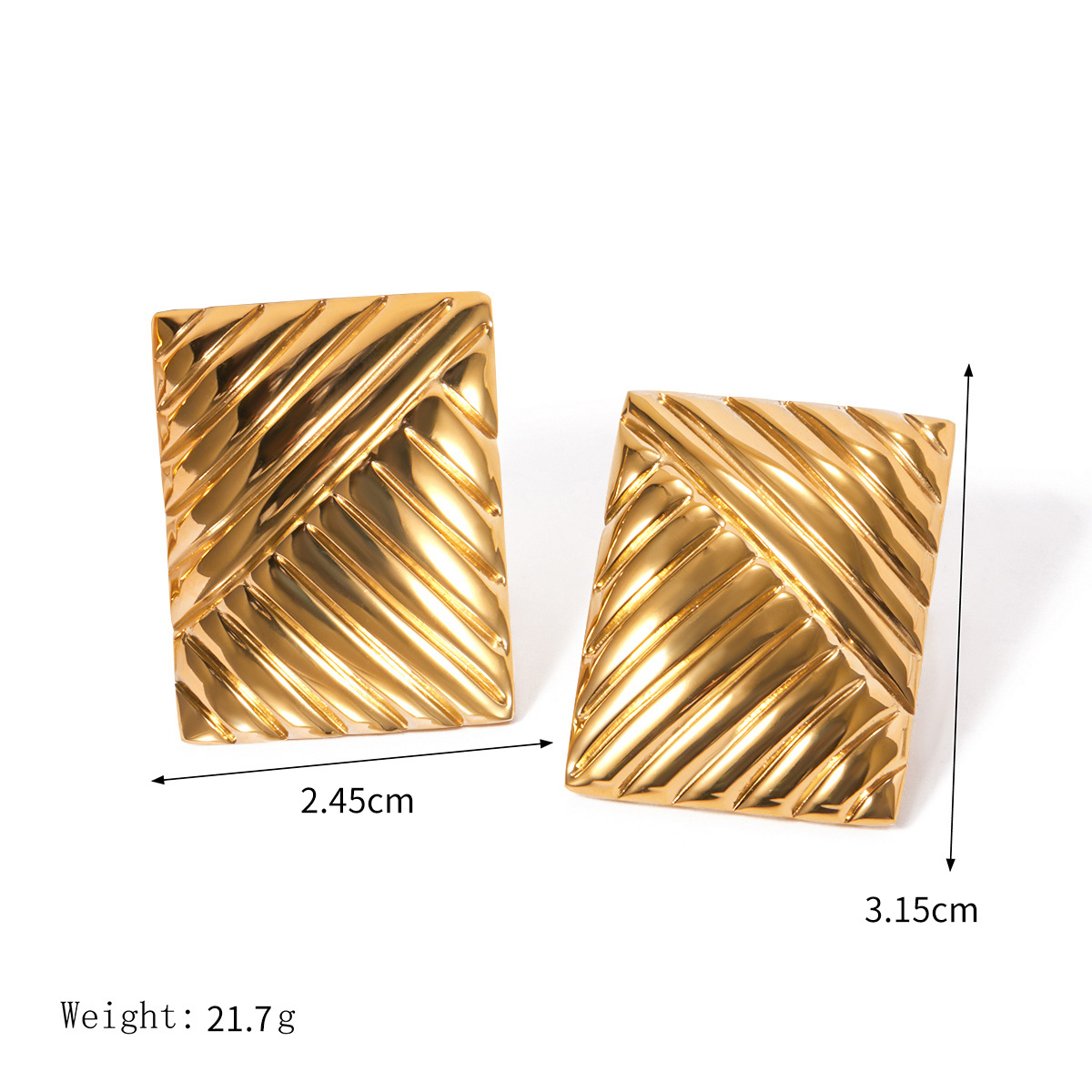 Various 18K Gold Plated Stainless Steel Square Wave Pattern Minimalist Geometric Earrings