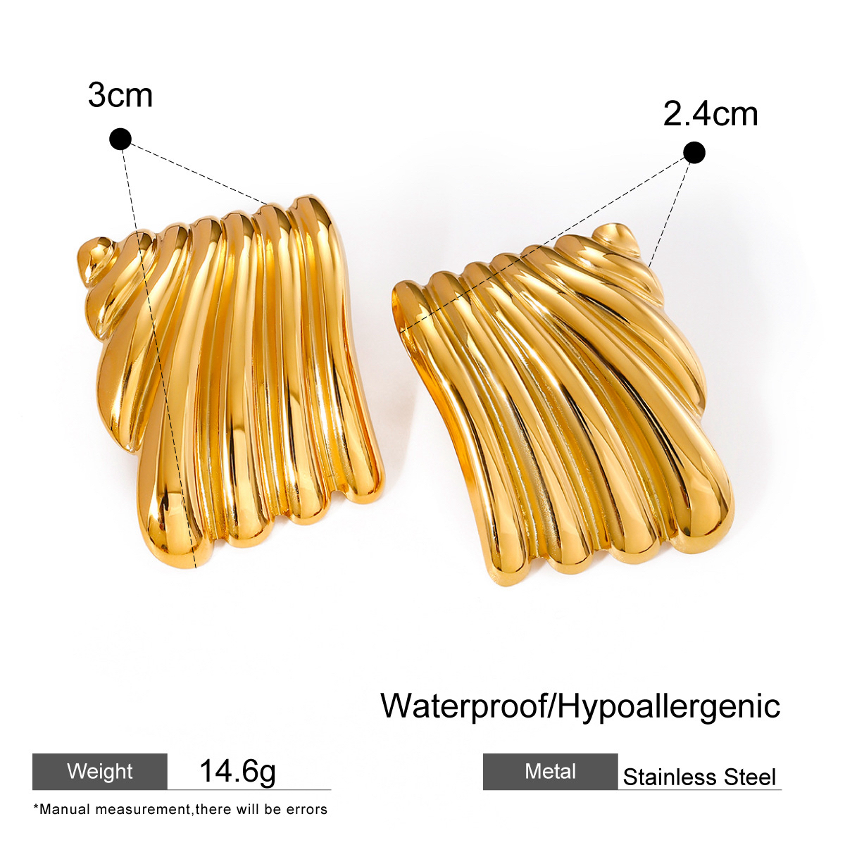 Various 18K Gold Plated Stainless Steel Square Wave Pattern Minimalist Geometric Earrings