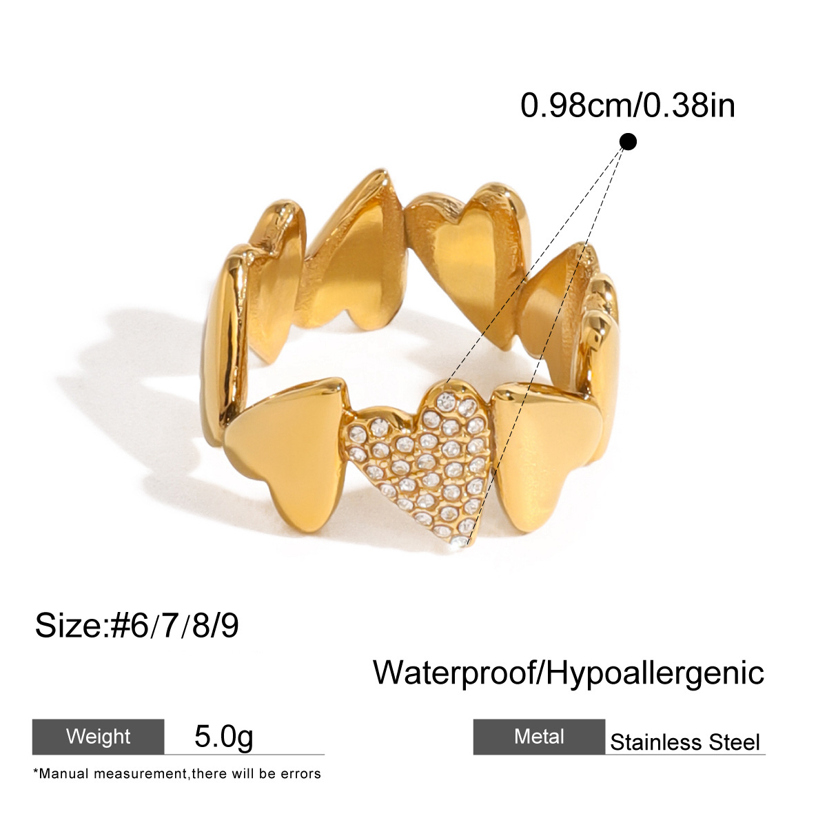 18K Gold Ring with Interlocking Heart Design and Sparkling Zirconia