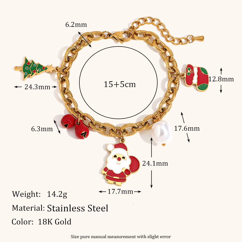 Christmas Bracelets with Santa Charms in 18K Gold Plated Stainless Steel Available in Three Styles