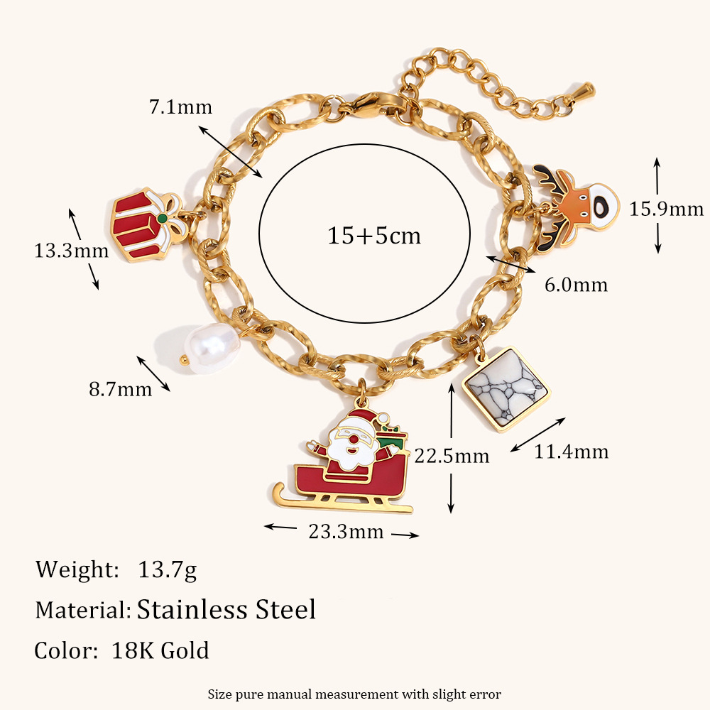 Christmas Bracelets with Santa Charms in 18K Gold Plated Stainless Steel Available in Three Styles