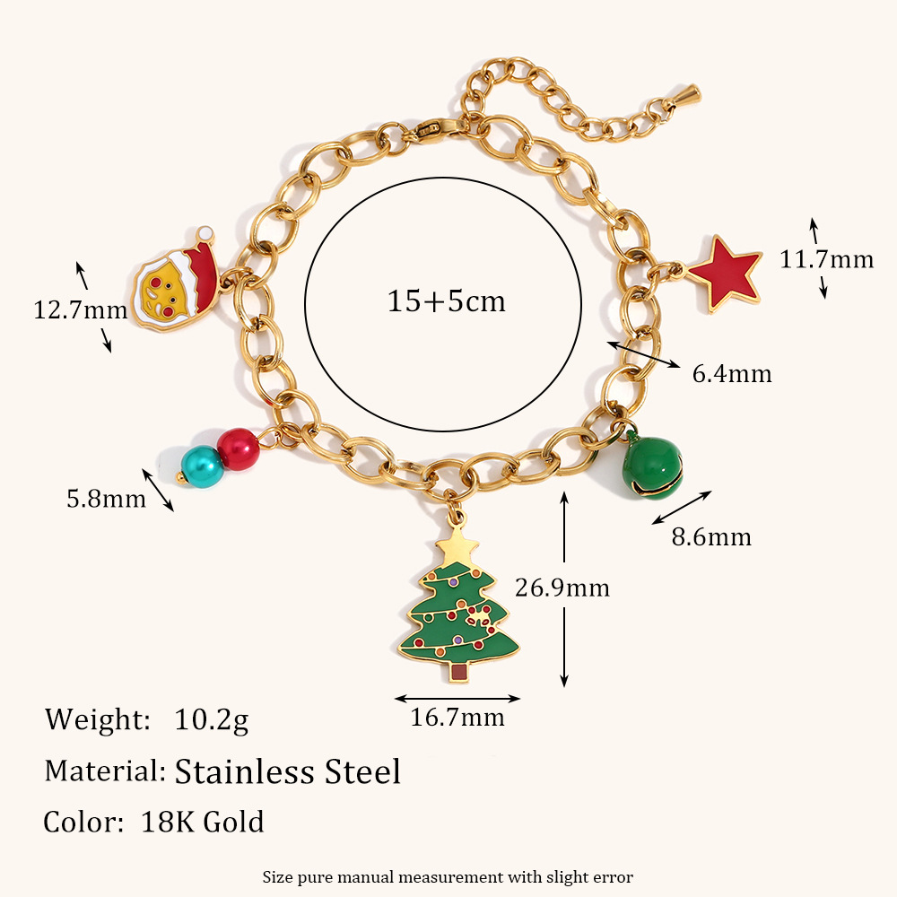 Christmas Bracelets with Santa Charms in 18K Gold Plated Stainless Steel Available in Three Styles