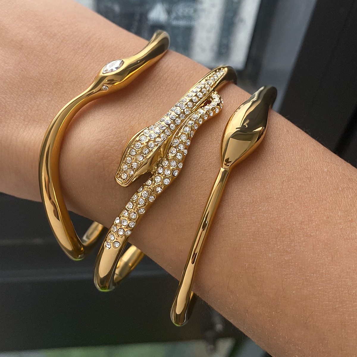 3 Styles Stainless Steel Snake Bracelets Luxury 18K Gold Plated Fade Resistant
