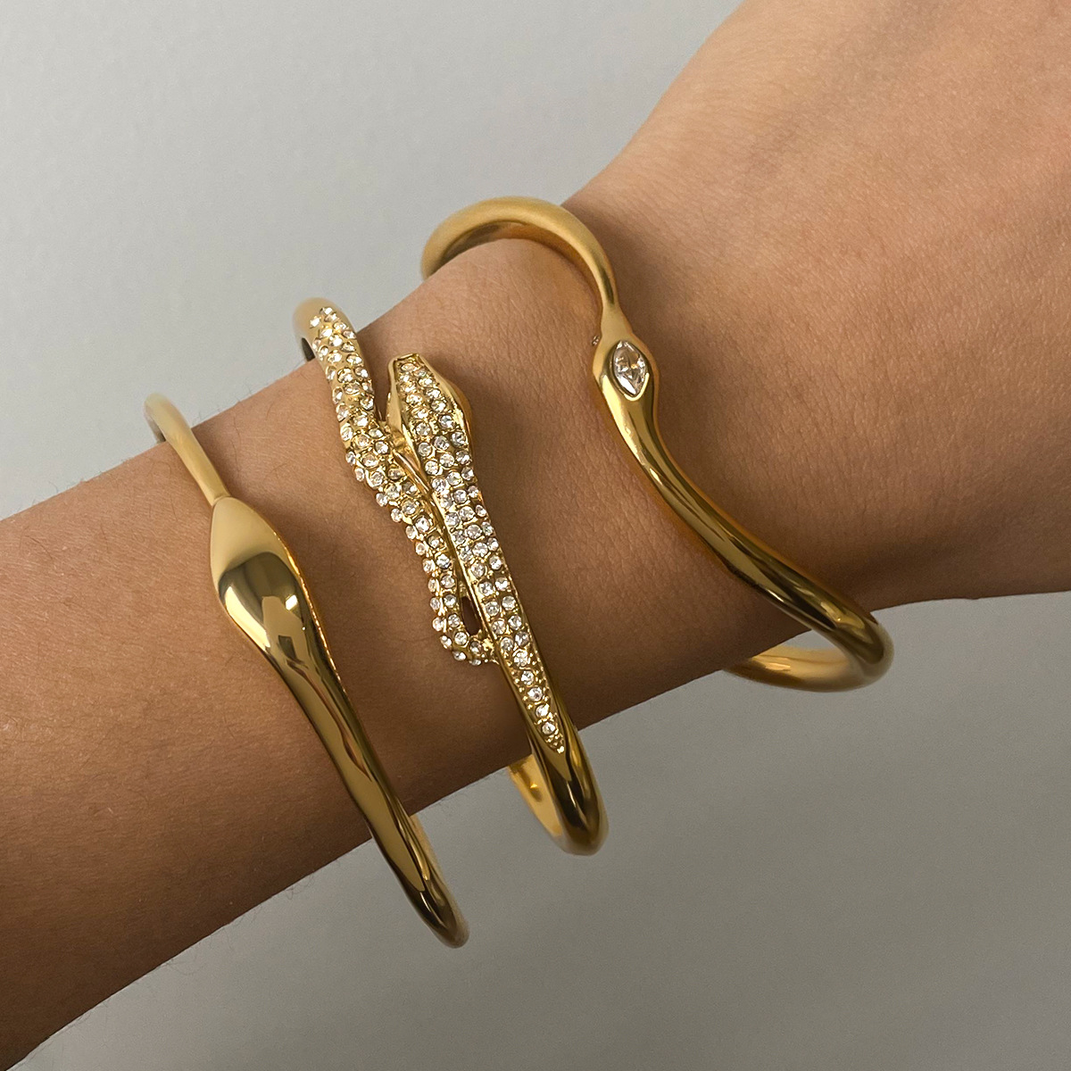3 Styles Stainless Steel Snake Bracelets Luxury 18K Gold Plated Fade Resistant