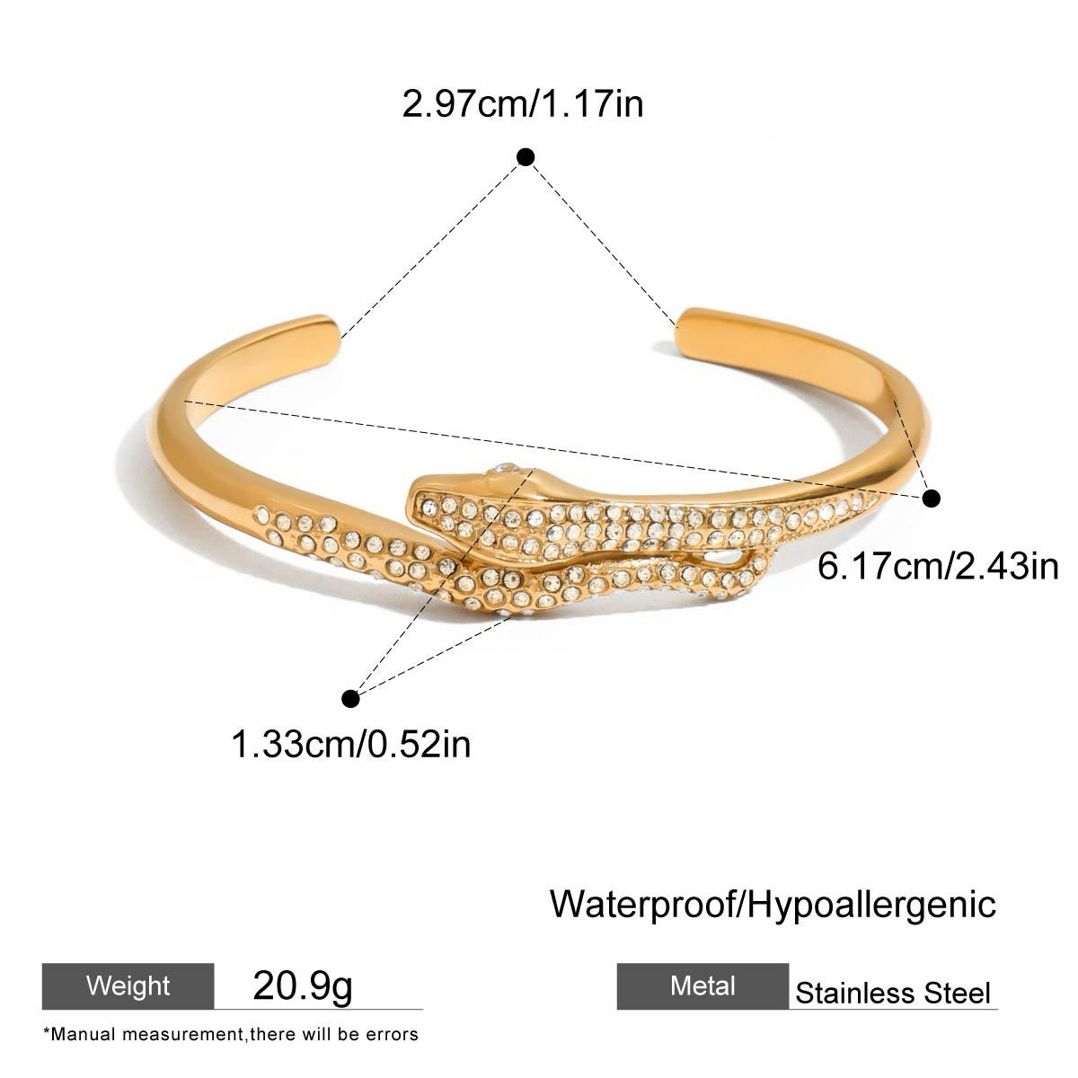 3 Styles Stainless Steel Snake Bracelets Luxury 18K Gold Plated Fade Resistant