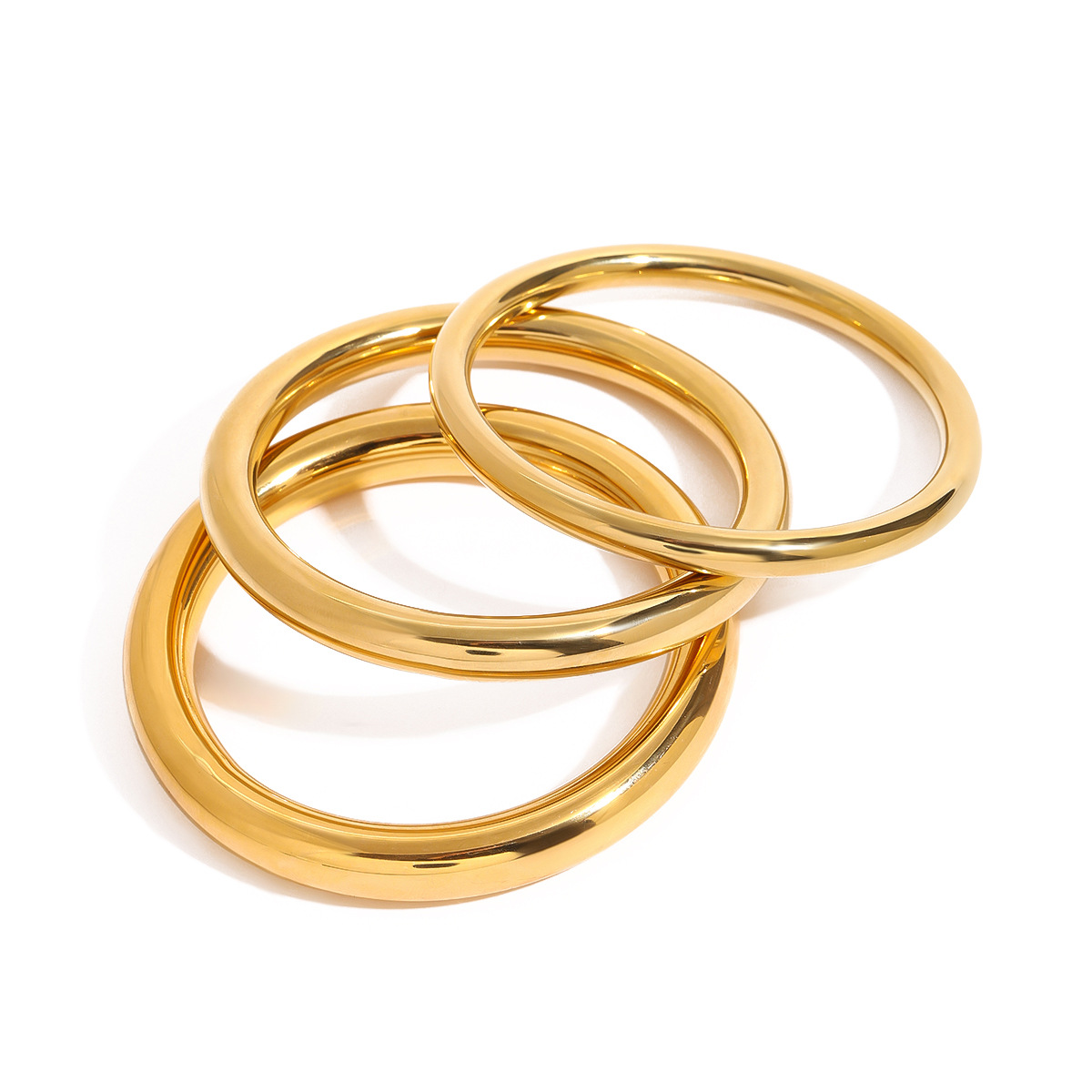 3 Styles Gold Stainless Steel Plain Bangles Luxury 18K Plated Different Thickness