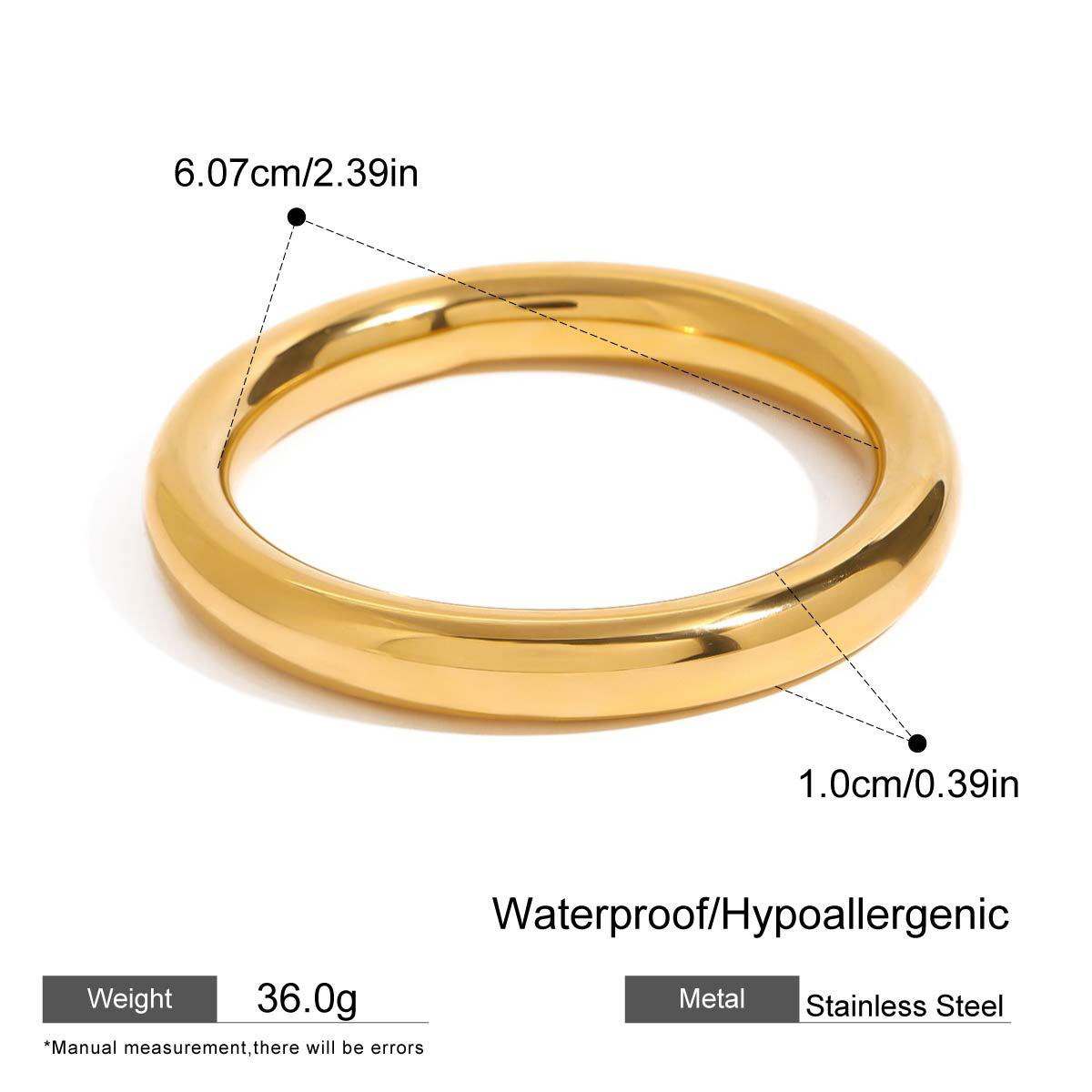 3 Styles Gold Stainless Steel Plain Bangles Luxury 18K Plated Different Thickness