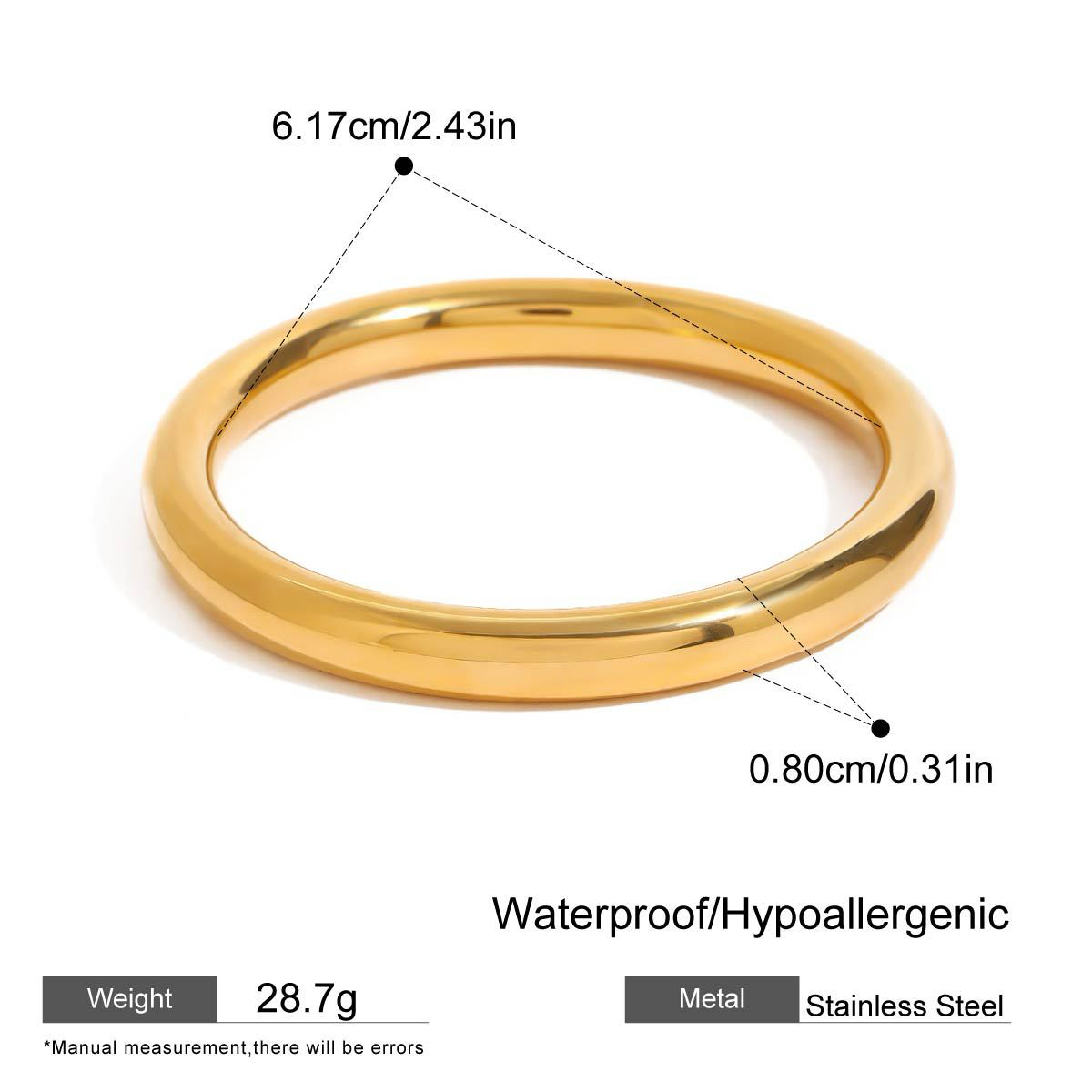 3 Styles Gold Stainless Steel Plain Bangles Luxury 18K Plated Different Thickness