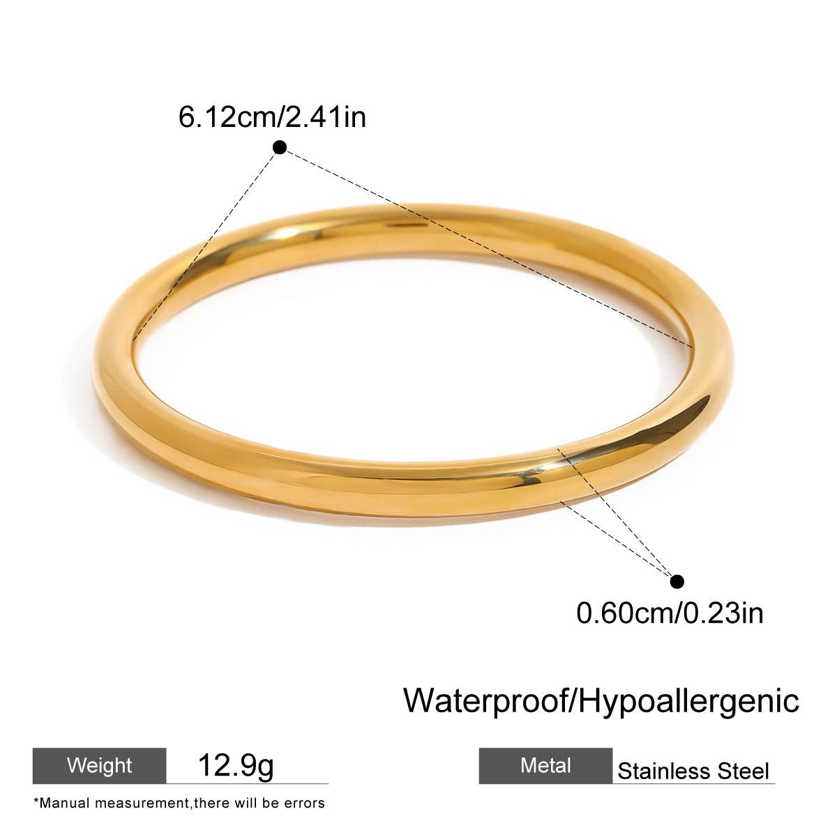 3 Styles Gold Stainless Steel Plain Bangles Luxury 18K Plated Different Thickness