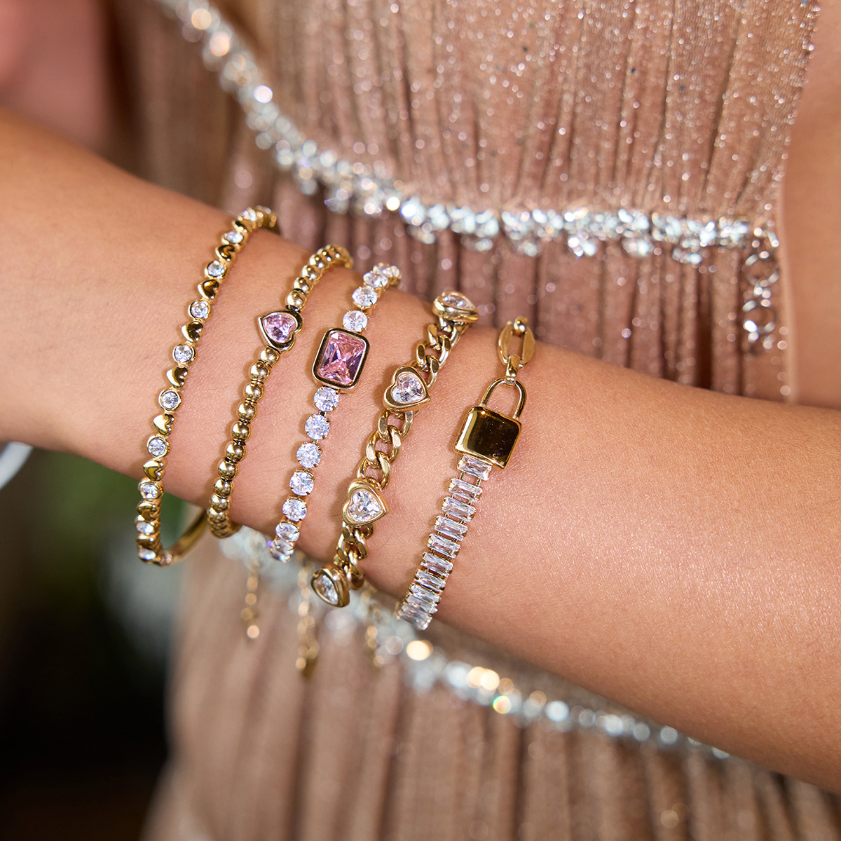 5 Styles Stainless Steel Heart Zircon Bracelets Cute and Girly