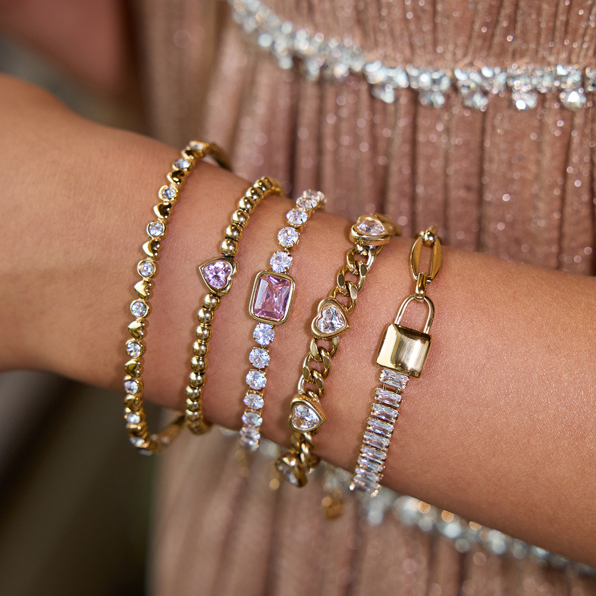 5 Styles Stainless Steel Heart Zircon Bracelets Cute and Girly