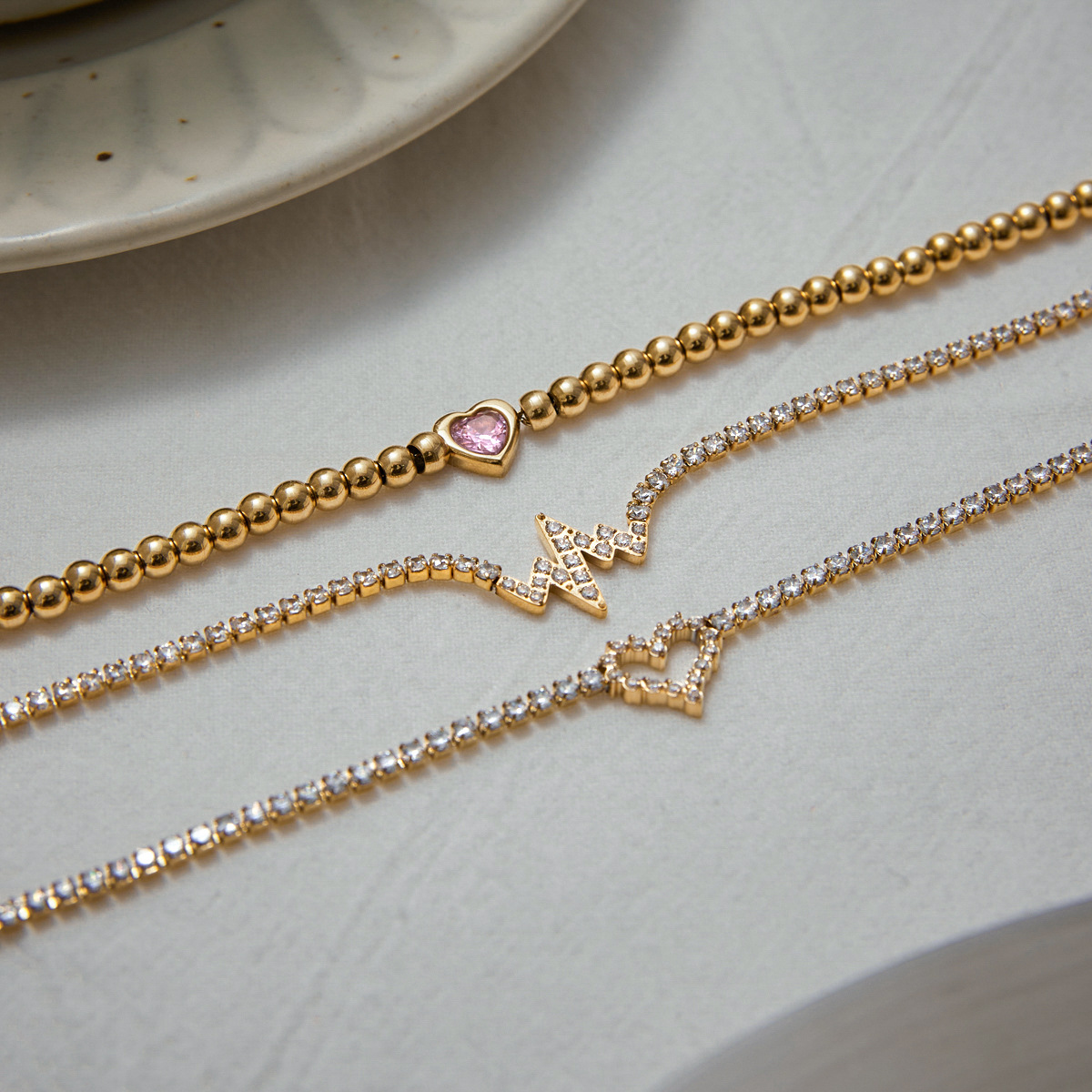 5 Styles Stainless Steel Heart Zircon Bracelets Cute and Girly