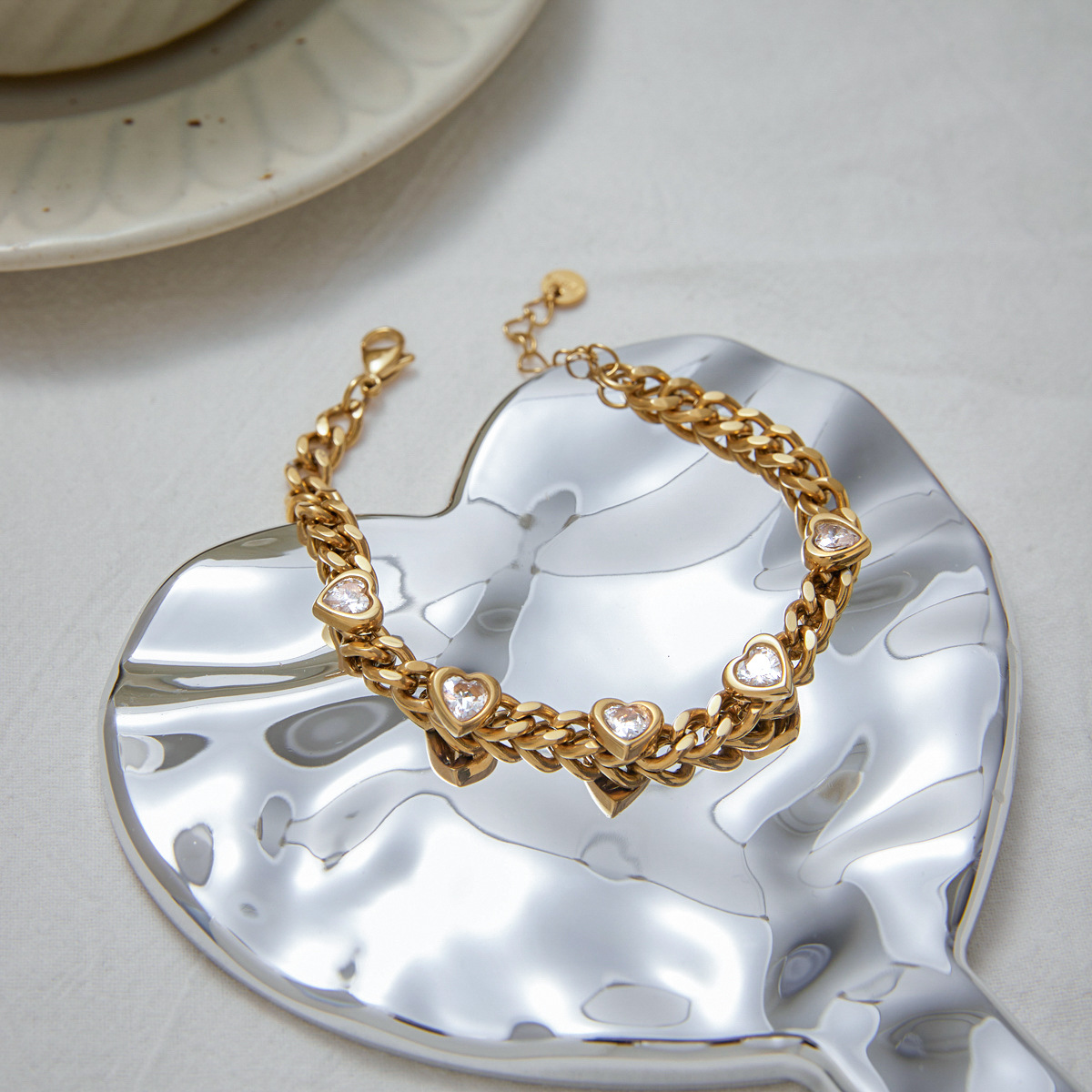 5 Styles Stainless Steel Heart Zircon Bracelets Cute and Girly