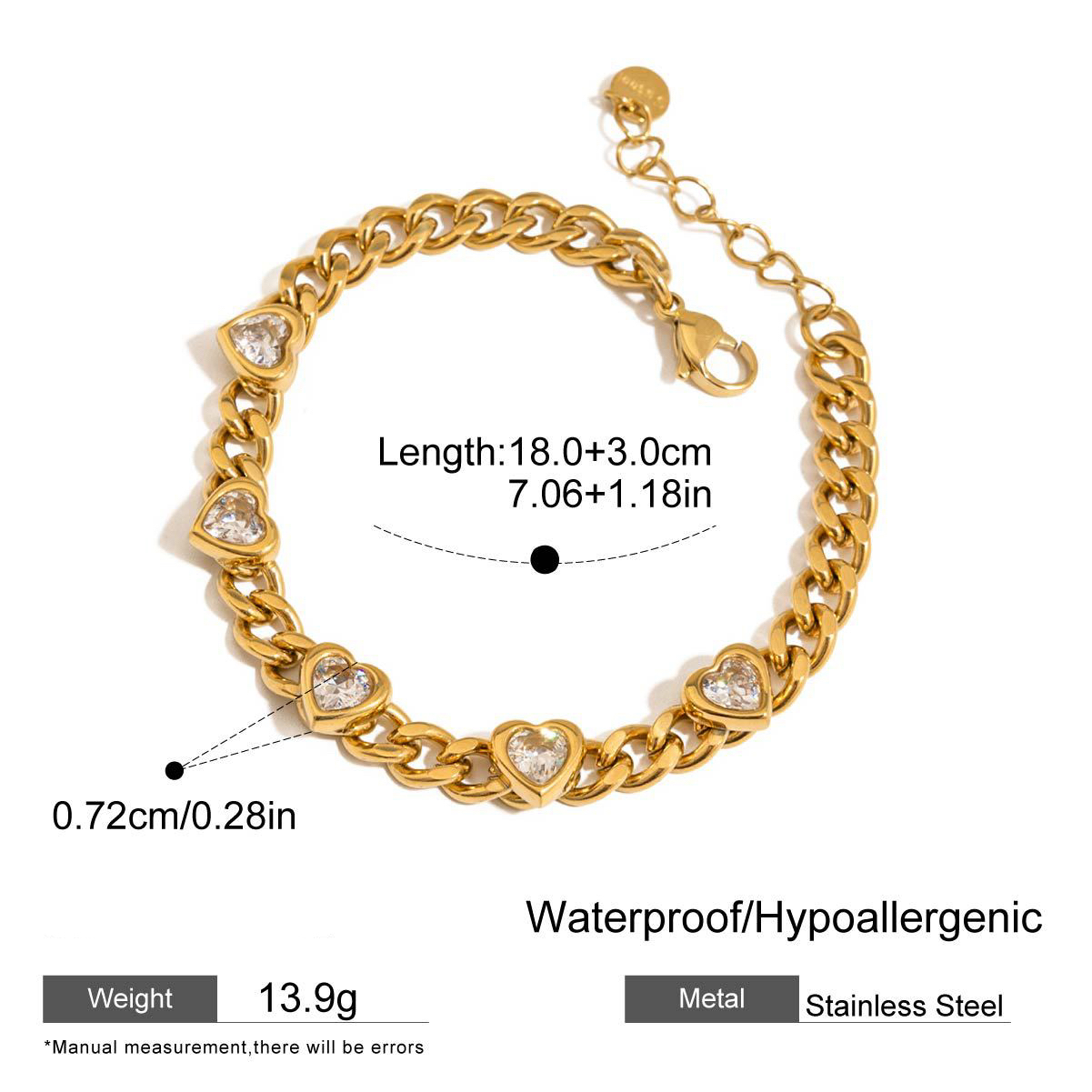 5 Styles Stainless Steel Heart Zircon Bracelets Cute and Girly